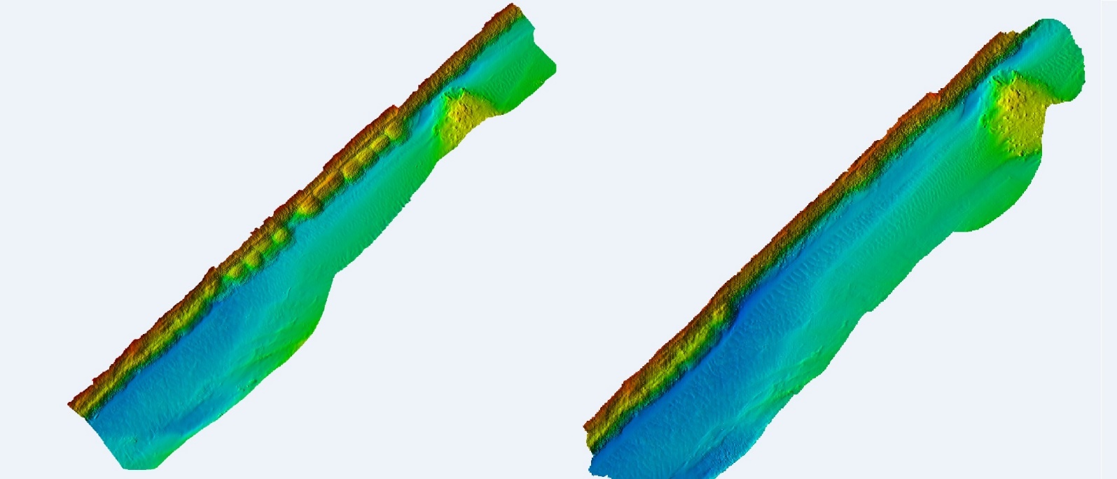 3D model korita (desna obala) rijeke Neretve nakon i prije radova nasipanja